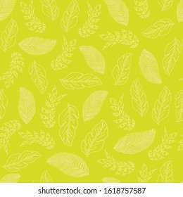 Vector chartreuse tropical leaves seamless pattern background