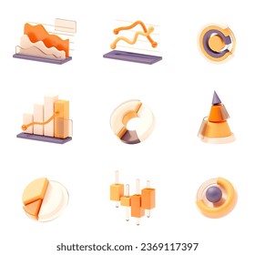 Vector charts and diagrams set. Different charts - Pie chart, column, bar, area, doughnut, stacked bar, pyramid, and line. Statistics Infographic elements