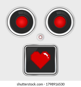 Vector Chat bot robot with pixel heart symbol.