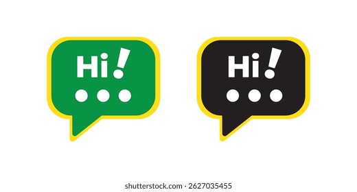 Vector Chat Bubble Icons with “Hi!” Text in Green and Black – Flat Modern Messaging Symbols with Yellow Border for Mobile App UI, Social Media Communication, and Digital Interface Design