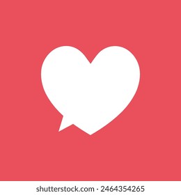 Icono de la nube del chat del Vector con el símbolo del corazón plano. Comunicación social en línea, SMS de amor, mensaje, charla, día de San Valentín. Ilustración vectorial. Signo blanco de la burbuja del habla para el Web, el Anuncio, los medios sociales.