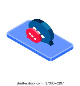 Vector Chat Icon and phone in flat isometric 3d style isolated. Speech bubble symbol usable for web site design, logo, app, UI, posters. Vector illustration, EPS10.