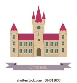 Vector chateau illustration isolated on white background.