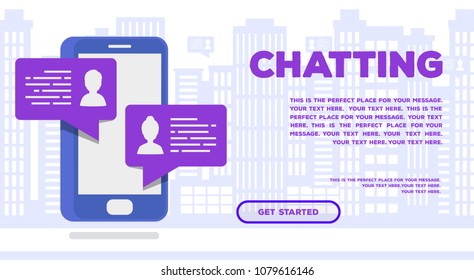 Vector chatting concept web page isometric style trendy color for chat bot, mobile service, communication technology, messenger program, markening company, internet firm. Vector Illustration 10 eps