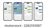 Vector chatting screen in mobile communication illustration. Chat app template. Modern realistic white and black smartphone. Social network concept. Vector.