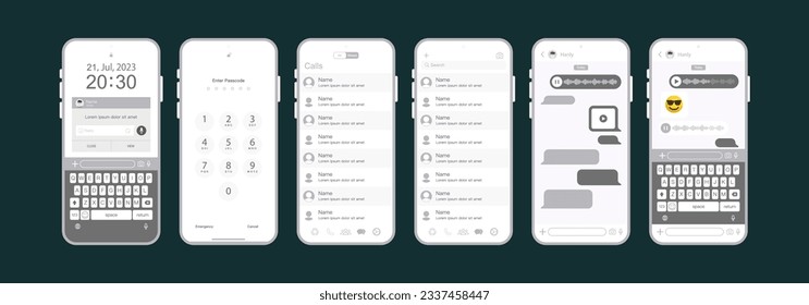 Vector chatting screen in mobile communication illustration. Chat app template. Modern realistic white and black smartphone. Social network concept. Vector.