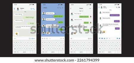 Vector chatting screen in mobile communication illustration. Chat app template. Modern realistic white and black smartphone. Social network concept. Vector.