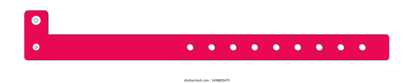 Vector Cheap Plastic Red Empty Bracelet Or Wristband. L Shape Pvc Vinyl Material With Safety Lock. Hand Entrance Festival Or Bracelet Isolated On White. Template Or Mock Up Suitable For Identification