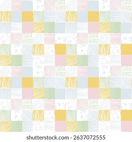 Vector Cheater Quilt Pattern with Rainbows and Patchwork in Pastel Colors