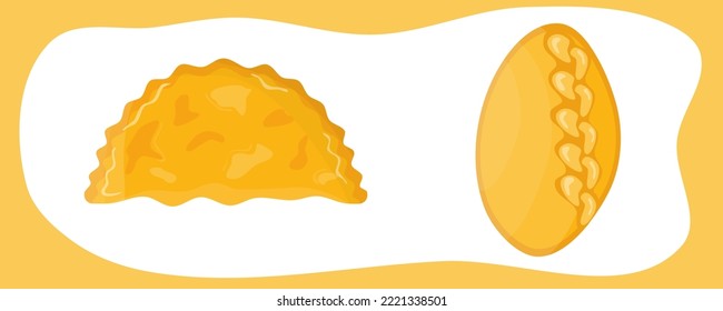 Vector Cheburek. Meat cheburek and bun. Juicy pastry. Vector illustration of street food.