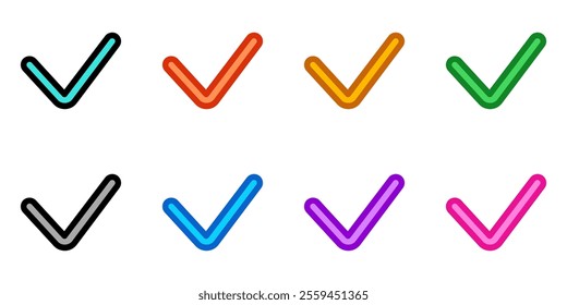 Vector check checkmark verify mark icon. Perfect for app and web interfaces, infographics, presentations, marketing, etc.