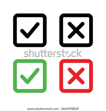 Vector Check And Cross Mark With Box Icon Set