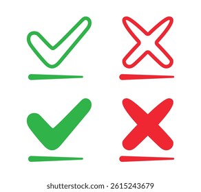 Vector Check And Cross Mark With Outline And Flat