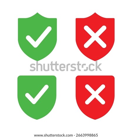 Vector Check And Cross Mark With Shield Icon Set