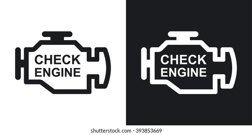 Vector Check Engine Icon. Two-tone Version On Black And White Background