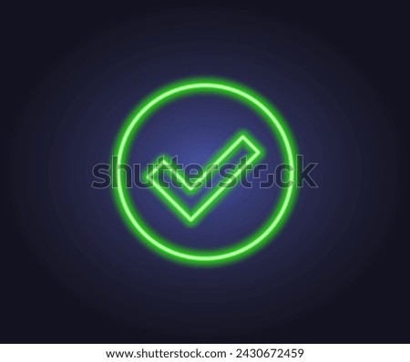 Vector check icon, neon sign. Vector icon verification confirmation  for web design. 