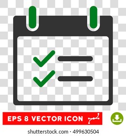 Vector Check Items Calendar Day EPS vector icon. Illustration style is flat iconic bicolor green and gray symbol on a transparent background.