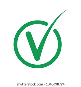 Vector check mark icon. Check mark right check mark symbol. Ok correct circle icon button is green.