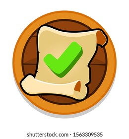 vector check mark icons. Cartoon icon for game user interface. Adventures style.