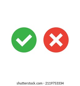 Vector check mark icons. Flat design. Tick and cross. Vector icons set