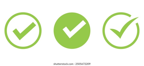 Vector check mark icons. A check mark icon indicates that the task has been completed or that the task has been approved for completion. Green checkbox "Yes".