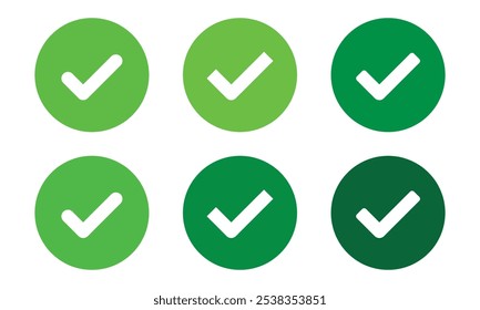 Ícones de marca de seleção de vetor. Um ícone de marca de seleção indica que a tarefa foi concluída ou que a tarefa foi aprovada para conclusão. Caixa de seleção verde.