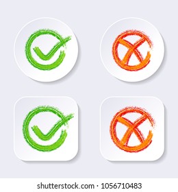 Vector check mark icons on white rounded buttons