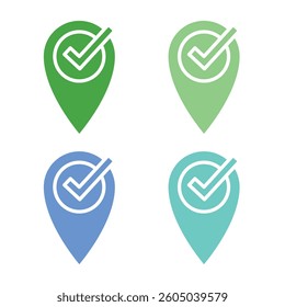 Vector Check Mark Location Pin Icon Set