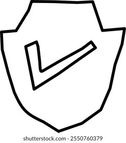 vector check mark shield icon in Doodle style