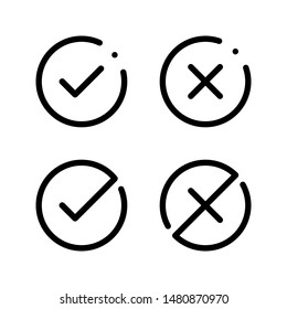 Vector of Check Mark Tick Right Wrong Yes No Icon Flat design isolated on white background