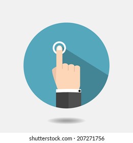 vector check mark, touch icon, hand with pressed finger, flat style