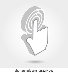 vector check mark, touch icon, hand with pressed finger, flat style