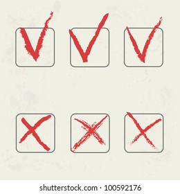 Vector Check Marks Hand Drawn On Grunge Background