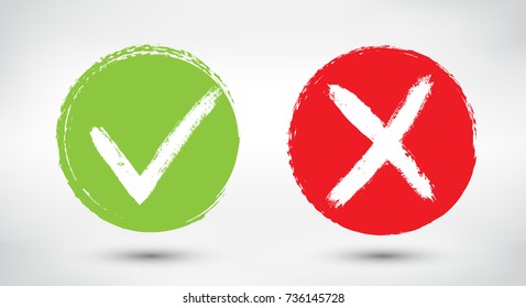 Vector check marks.YES or NO icons.Accept and decline symbol.