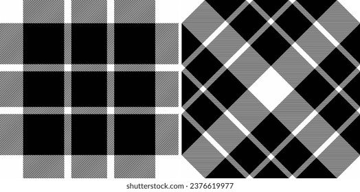 Vector check tartan of background pattern fabric with a textile seamless texture plaid set in monochrome colors.