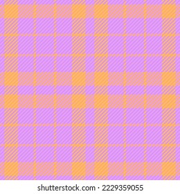 Vector check textile. Plaid tartan texture. Seamless fabric background pattern in orange and pink colors.