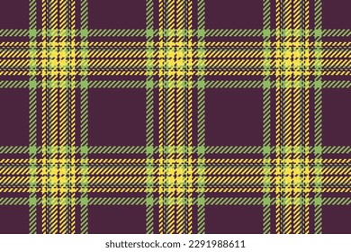 Vektorgrafik überprüft die Textur. Nahtloses Tartan-Muster. Plündertes Gewebe, Stoffhintergrund in grüner und gelber Farbe.