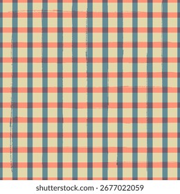 O vetor verificou o padrão perfeito com textura grunge nas cores amarela, laranja e cinza. Impressão de textura brilhante. Para etiquetas; embalagem; papel de parede; têxtil.