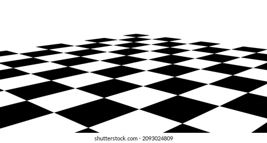 Vector checkerboard perspective grid. Technology wireframe landscape. Chess board black and white background.