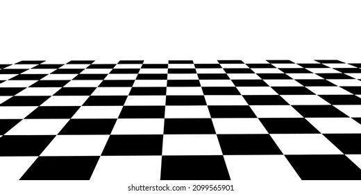 Vector checkerboard perspective grid. Technology wireframe landscape. Chess board black and white background.