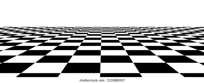 Vector checkerboard perspective grid. Technology wireframe landscape. Chess board black and white background.