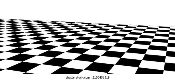 Vector checkerboard perspective grid. Technology wireframe landscape. Chess board black and white background.