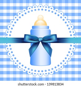 Vector checkered background with baby bottle