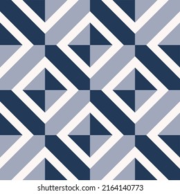 Vector checkered blue color background with white square diamond line shape seamless overlap pattern. Use for interior decoration elements.