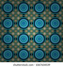 Vector checkered fabric texture print in shades of green, blue and black. Seamless tartan plaid pattern.