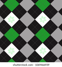 Vector checkered fabric texture print in shades of black, green and gray. Seamless tartan plaid pattern. eps