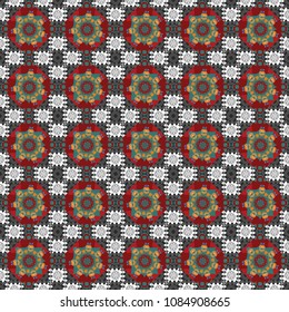 Vector checkered fabric texture print in shades of red, blue and gray. Seamless tartan plaid pattern.