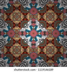 Vector checkered fabric texture print in shades of blue, gray and pink. Seamless tartan plaid pattern.