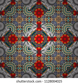 Vector checkered fabric texture print in shades of blue, gray and brown. Seamless tartan plaid pattern.