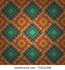 Vector checkered fabric texture print in shades of orange, green and violet. Seamless tartan plaid pattern.